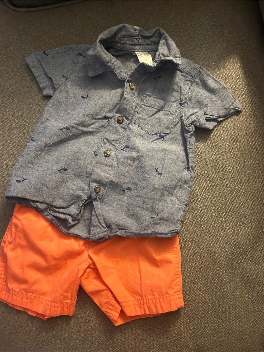 Carter's Blue Chambray Whale Button-Up and Orange Shorts Set